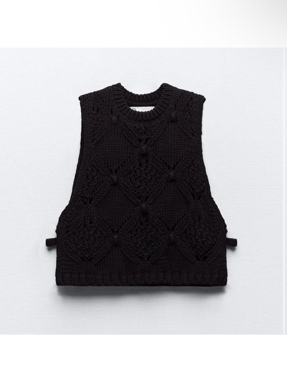 Zara Charcoal Knit Diamond-Texture Vest